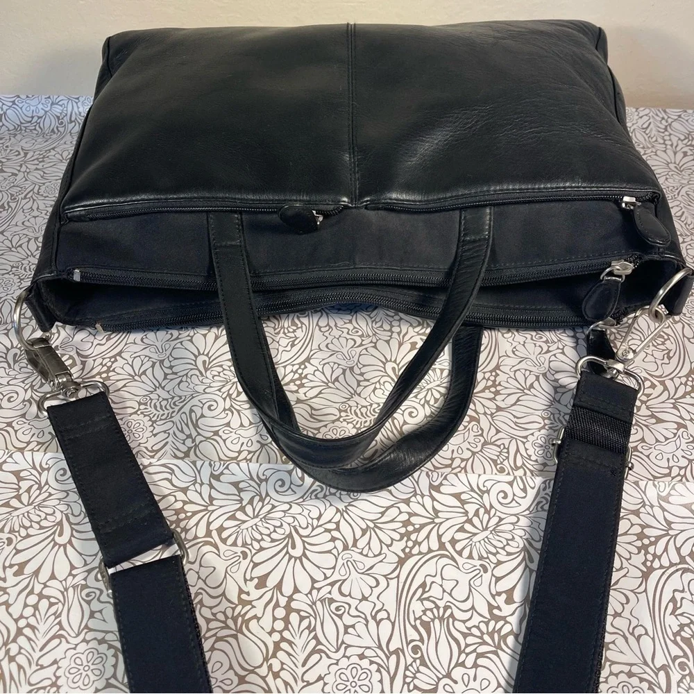 HOBO Black Leather & Nylon Messenger Bag Adjustable Crossbody Shoulder Bag